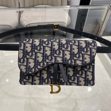 CD SADDLE 17CM BELT BEG BLUE OBLIQUE EMBROIDERY Luxe Carry