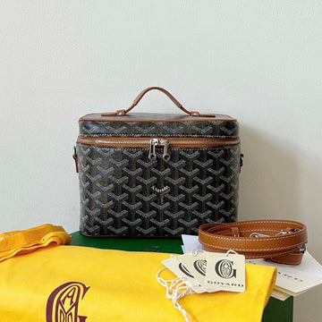 GOYA MAKEUP BOX BAG 20CM BLACK AND TAN CANVAS Luxe Carry Bags