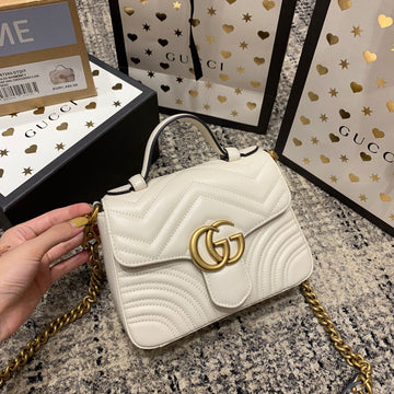 GG Marmont 21cm Mini Top White Calfskin Gold Hardware Luxe Carry Bags