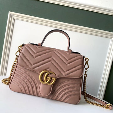 GG Marmont 26.5cm Dark Beige Calfskin Gold Hardware Luxe Carry