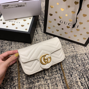 GG Marmont Mini 16.5cm White Calfskin Gold Hardware Luxe Carry