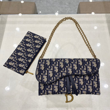 CD Saddle WOC 19cm Blue Obique Embroidery Luxe Carry Bags