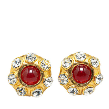 Top Quality Chanel Gripoix Bijou Clip Earrings Gold Red