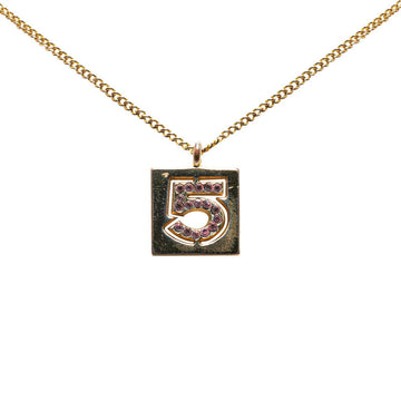 Top Quality Chanel No.5 Rhinestone Necklace Gold Pink